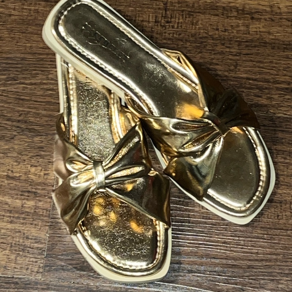 Naked Feet Gold Bow Slide Sandals